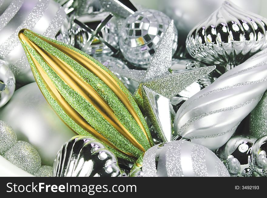 Green and Sliver Christmas Ornaments. Green and Sliver Christmas Ornaments