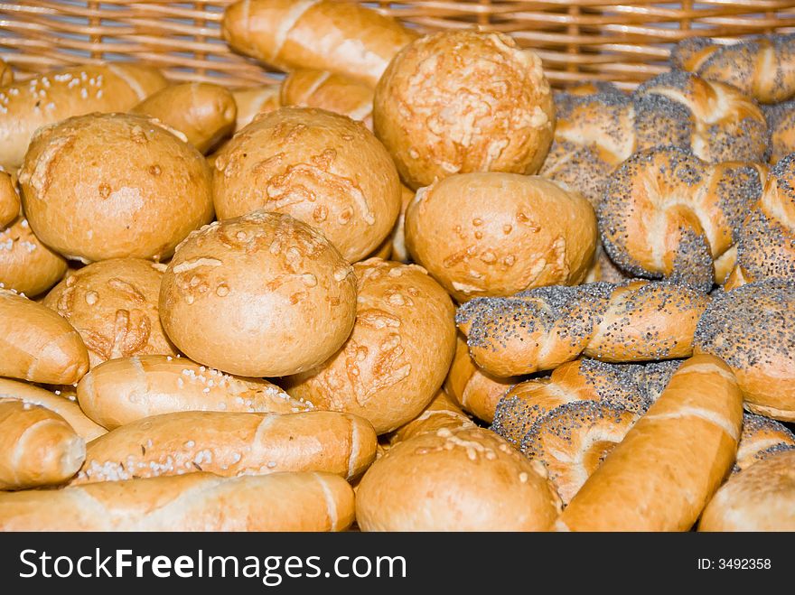 Various kinds of bread in a basket