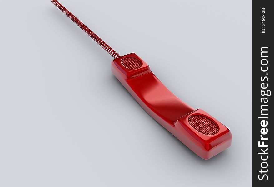A red receiver phone on withe  background - renderend 3d