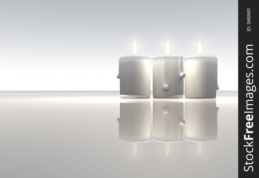 Illustration of three burning candles  - renderend in 3d