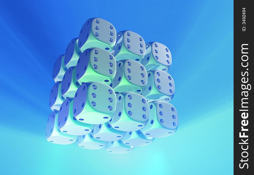 Conceptual cube structure of dice - rendered in 3d. Conceptual cube structure of dice - rendered in 3d