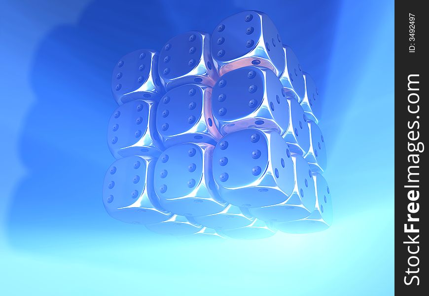 Conceptual cube structure of dice - rendered in 3d. Conceptual cube structure of dice - rendered in 3d