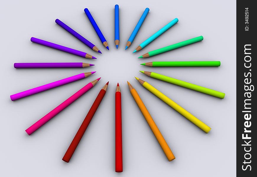 A lot of colorful pencil in circle - 3d render. A lot of colorful pencil in circle - 3d render