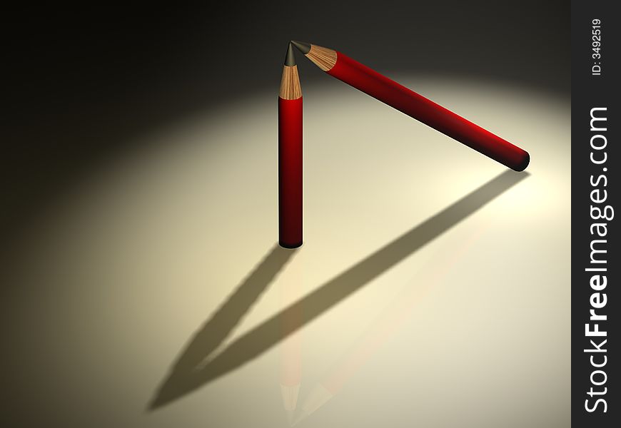 Two red pencil in equilibrium - 3d render. Two red pencil in equilibrium - 3d render