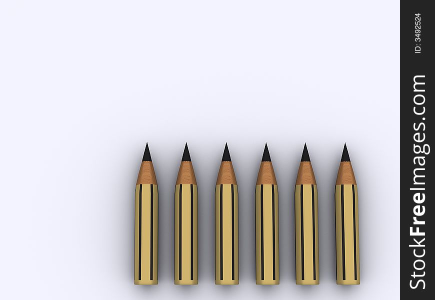 Six pencils on white background - 3d render. Six pencils on white background - 3d render