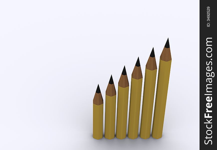 Conceptual six pencil in diagram - 3d render. Conceptual six pencil in diagram - 3d render