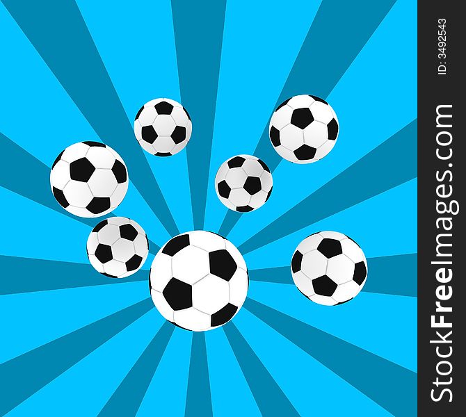 Soccer balls on blue retro background