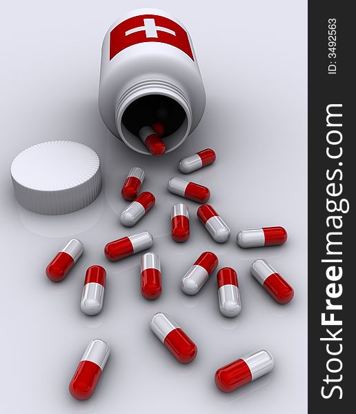 A lot of pills on white background - 3d render