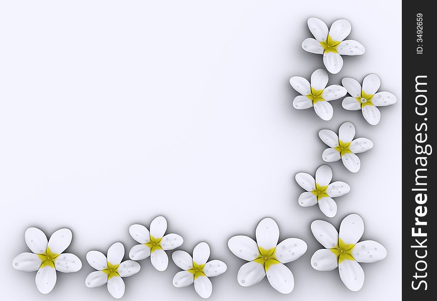 White flowers frame on white background - rendered in 3d
