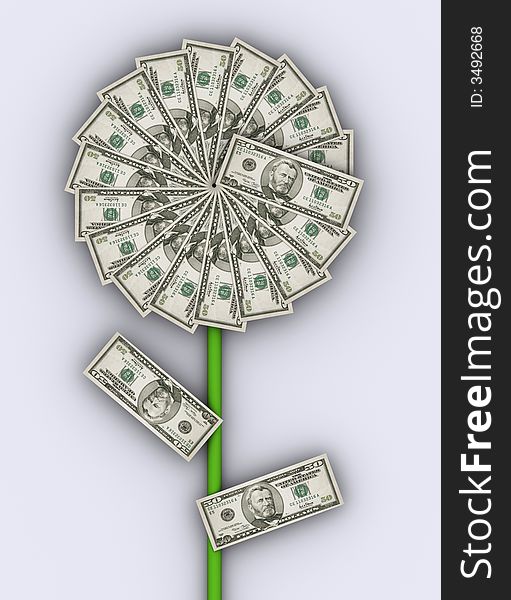 Flower dollars on white background - rendered in 3d. Flower dollars on white background - rendered in 3d