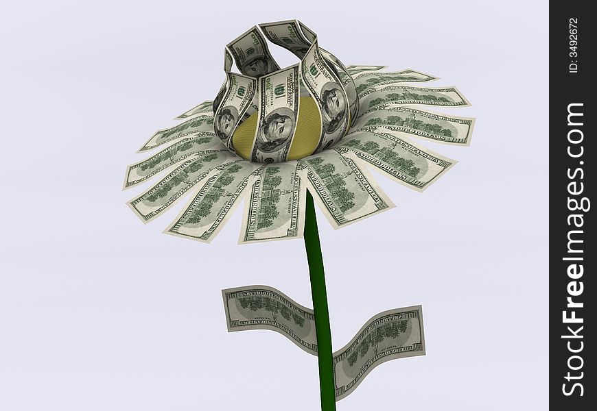 A flower dollars on white background  rendered in 3d. A flower dollars on white background  rendered in 3d