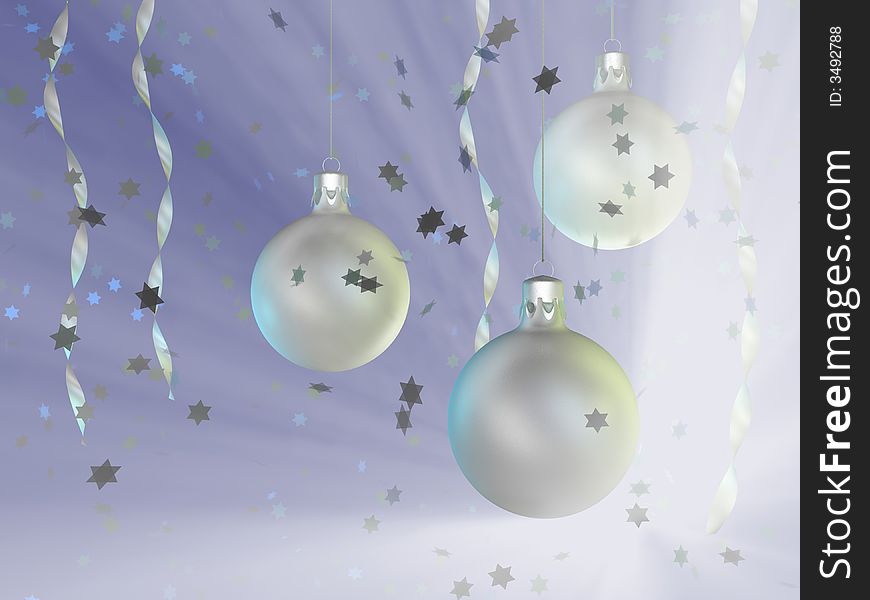 Christmas silver ornaments ribbons and stars - rendered in 3d. Christmas silver ornaments ribbons and stars - rendered in 3d