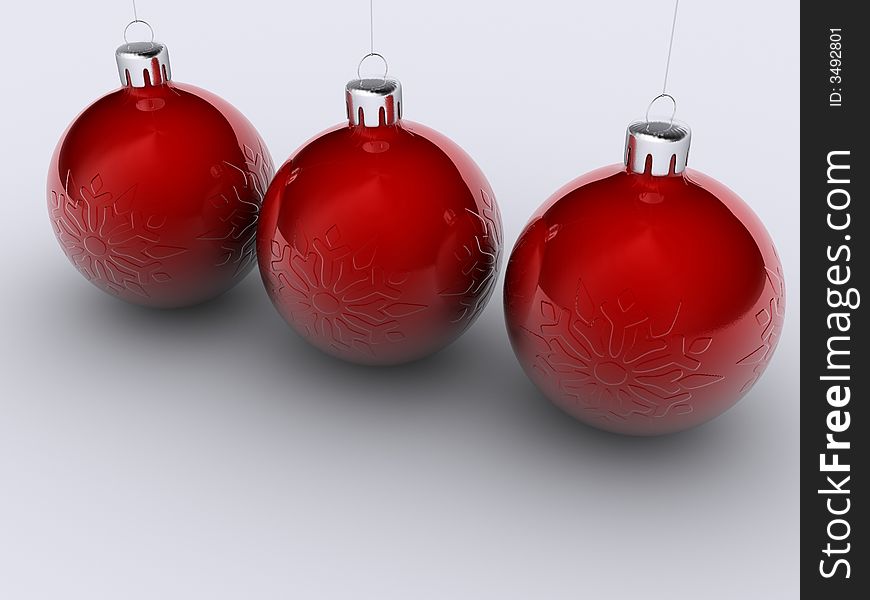 Christmas red ornaments on white background - rendered in 3d. Christmas red ornaments on white background - rendered in 3d
