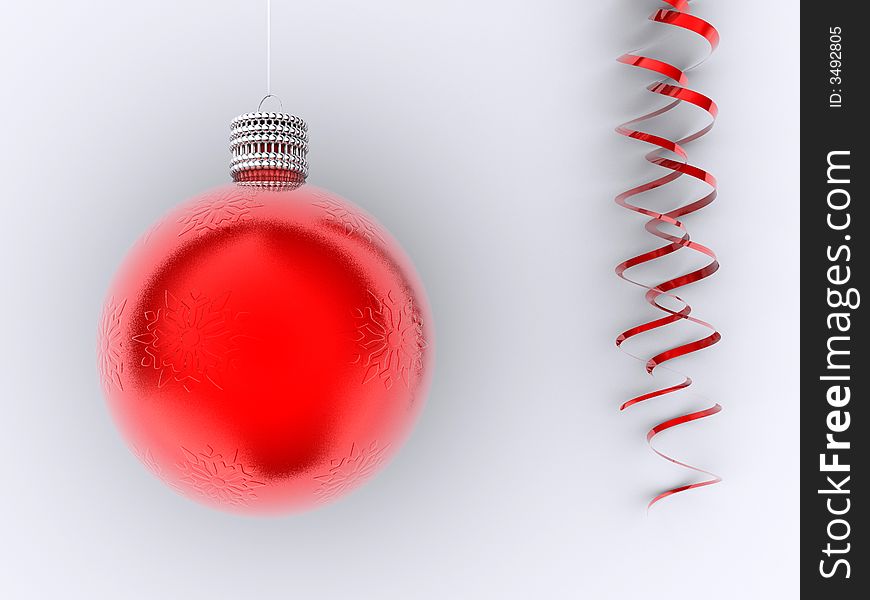 Christmas red ornament and ribbon - rendered in 3d. Christmas red ornament and ribbon - rendered in 3d