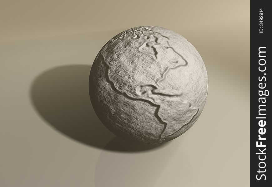 Conceptual maped with continents Earth planet - 3d render