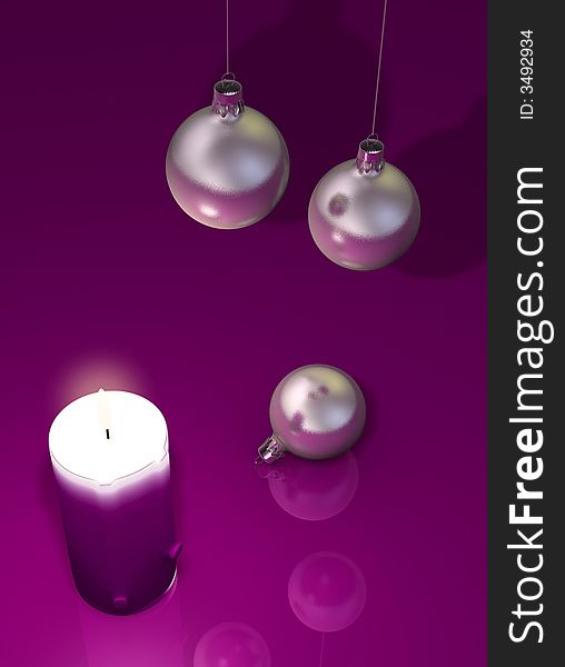 A move candle and a christmas ornament -renderend in 3d. A move candle and a christmas ornament -renderend in 3d
