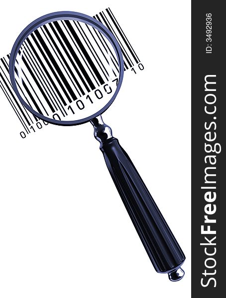 Conceptual magnifying glass and barcode - 3d render. Conceptual magnifying glass and barcode - 3d render