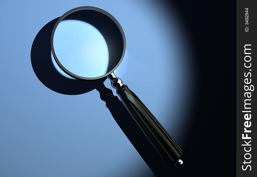 Conceptual magnifying glass on a spot light - 3d render. Conceptual magnifying glass on a spot light - 3d render