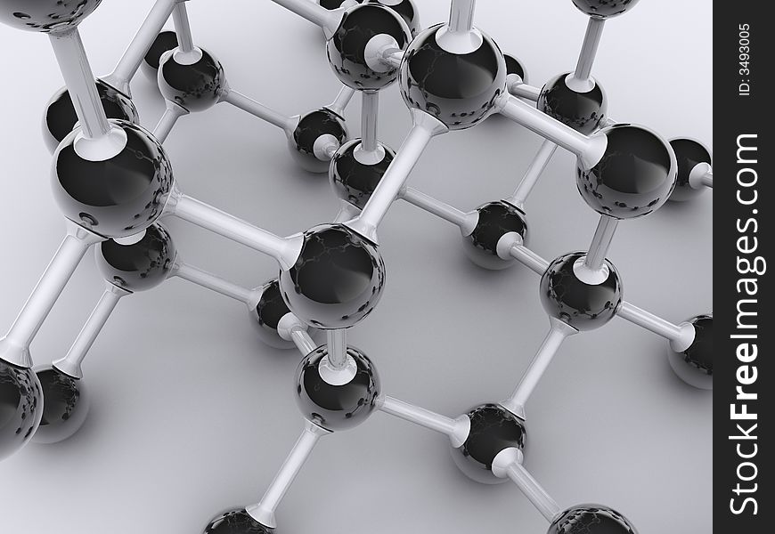 Conceptual model of molecular structure - rendered in 3d. Conceptual model of molecular structure - rendered in 3d