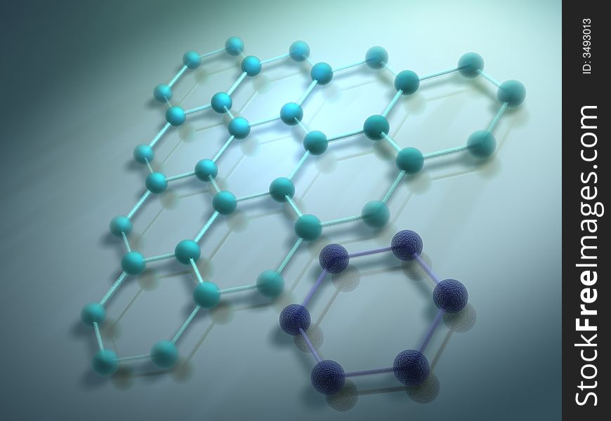 Conceptual model of molecular structure - rendered in 3d. Conceptual model of molecular structure - rendered in 3d