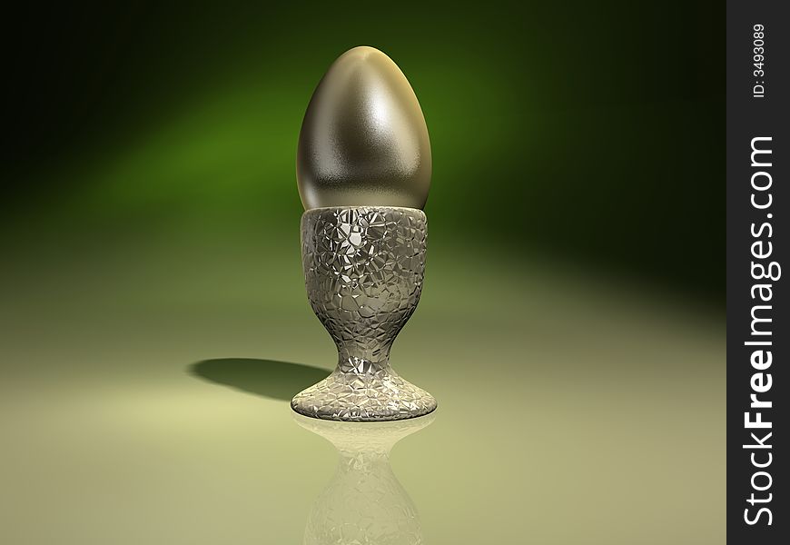 A conceptual golden egg on green backgroud - rendered in 3d