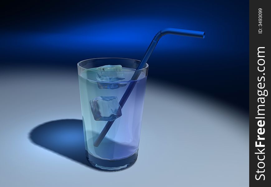 A glas with juice and ice cubes - rendered in 3d. A glas with juice and ice cubes - rendered in 3d