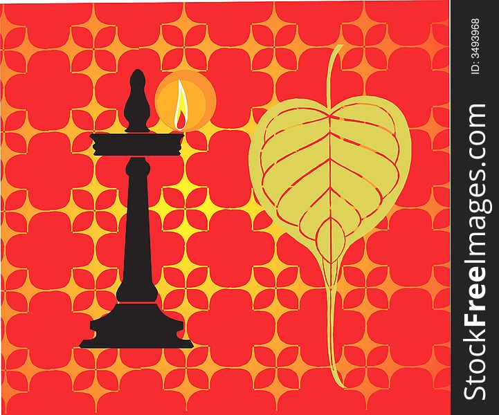 Banyan leaf with ethnic lamp