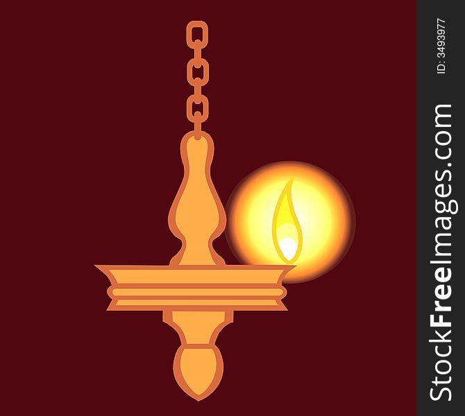 Illustration of golden hanging lamp with light