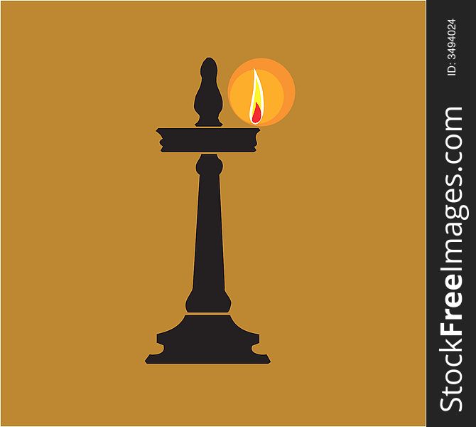 Illustration of divine lamp with flame in evening. Illustration of divine lamp with flame in evening