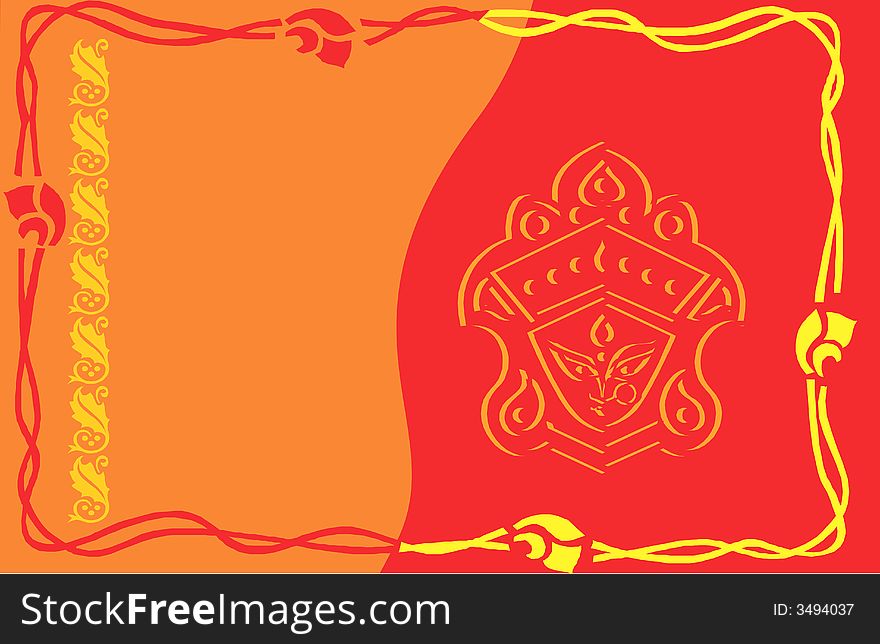 Illustration of  Goddess face in red with decoration