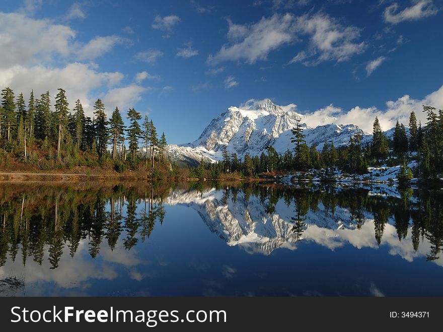 Picture lake and mount shuksan reflected in water