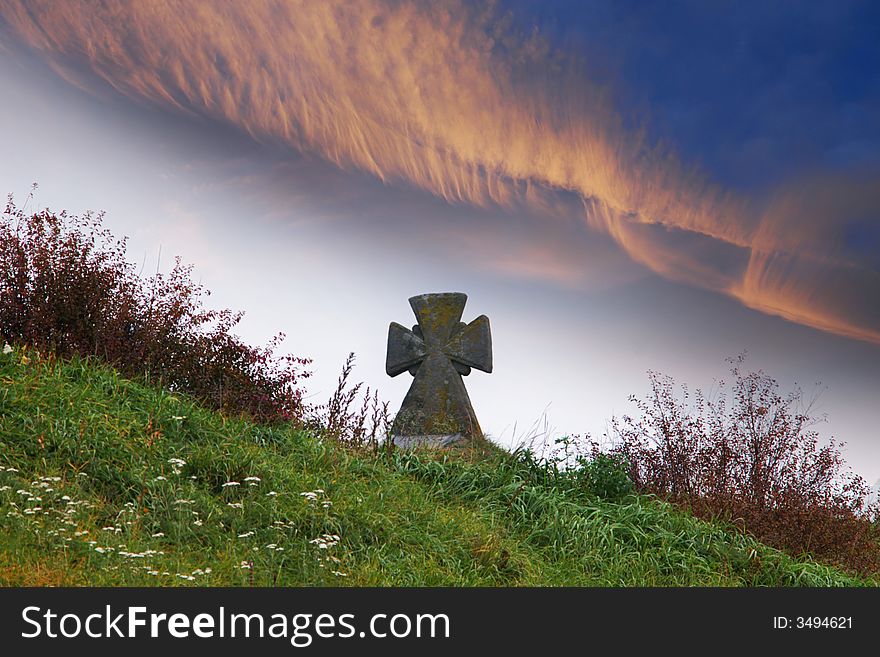 Graveyard and dramatic clouds