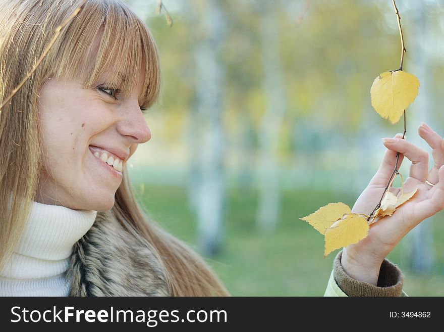 Portrait of a young girl with leaves. Portrait of a young girl with leaves