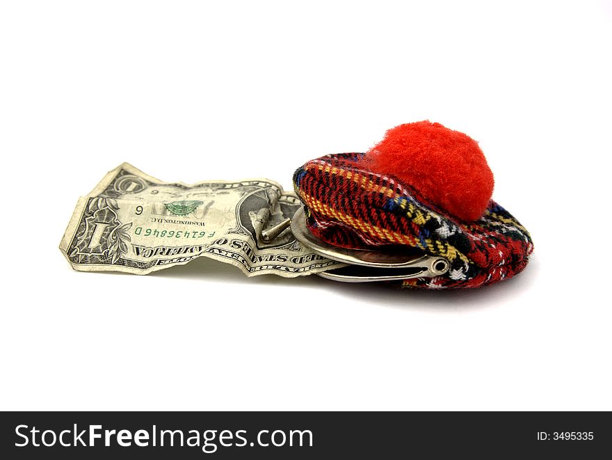 Cap eats dollars of wool isolated in white bottom