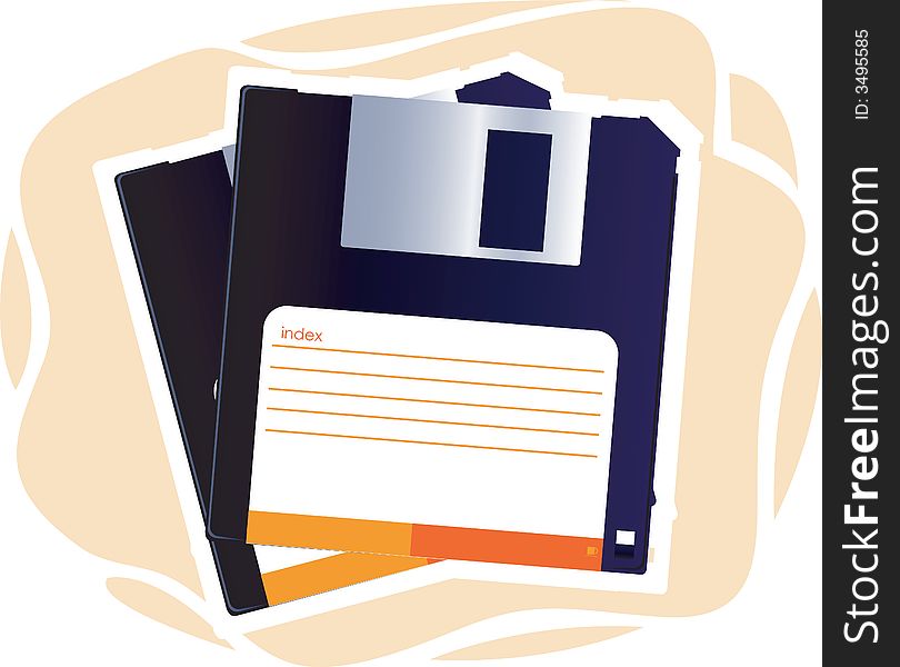 Illustration of two empty lablled floppy discs. Illustration of two empty lablled floppy discs