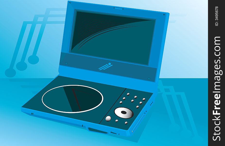 Illustration of Portable DVD player on a blue background