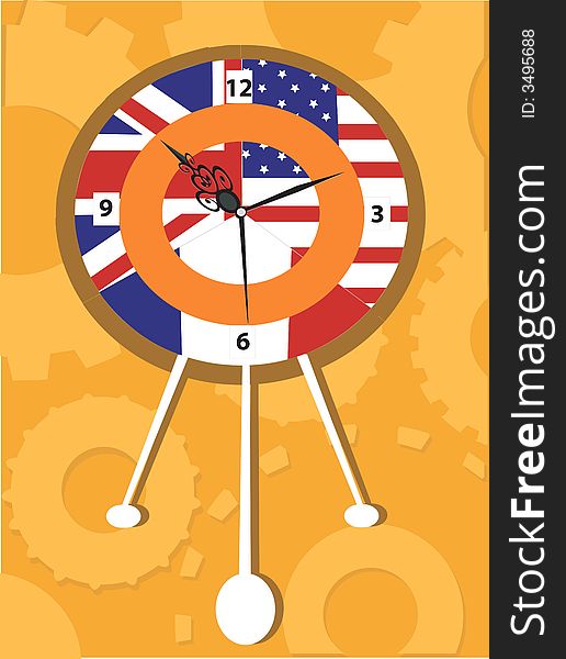 Illustration of Wall clock with U.K flag and pendulams