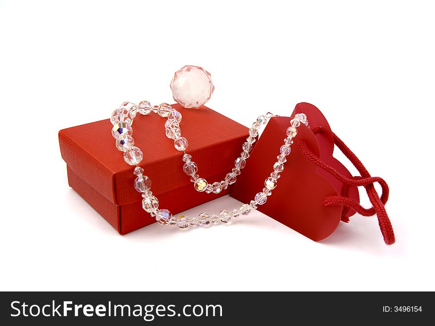 Christmas gift composed by red box and necklace of stones