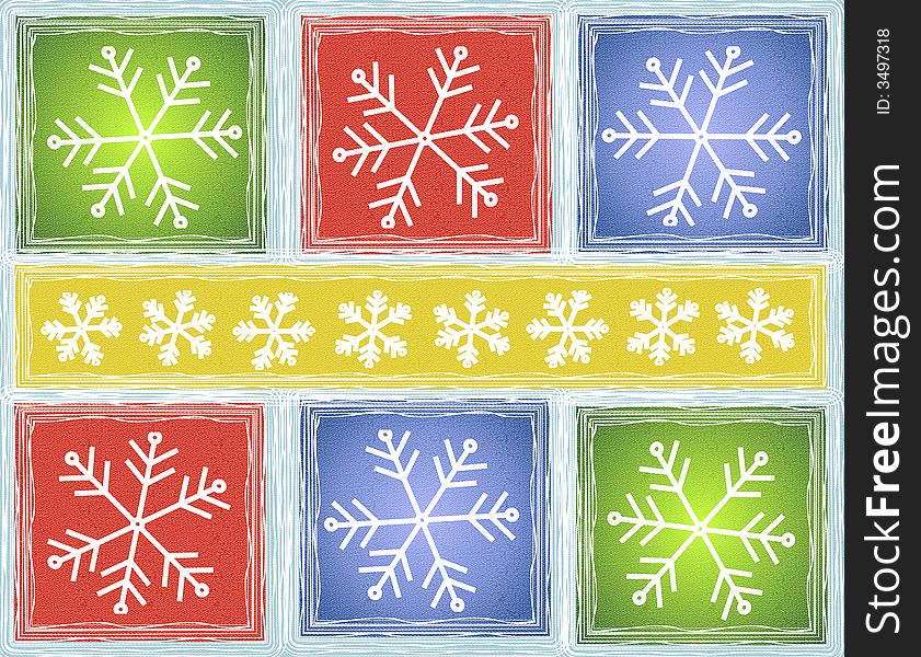 A background illustration featuring various rustic tiles with snowflakes set on various colors. A background illustration featuring various rustic tiles with snowflakes set on various colors