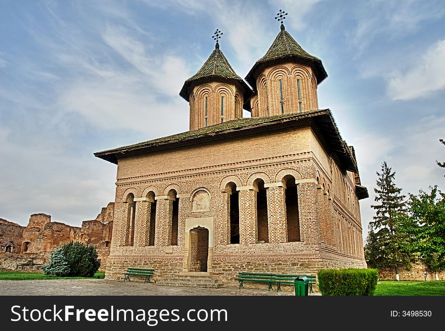 Beautiful brick ancient medieval romanian church - Targoviste, Romania. Beautiful brick ancient medieval romanian church - Targoviste, Romania