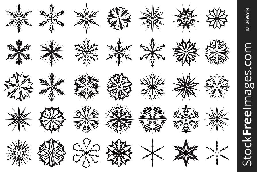 Big set of 35 different snowflakes patterns
