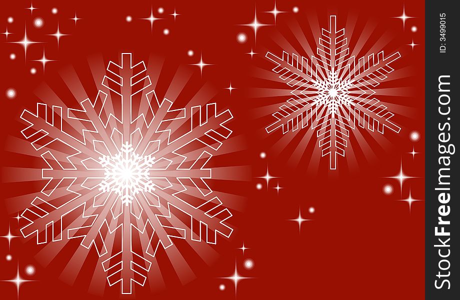 Snowflakes with lights on red background. Snowflakes with lights on red background