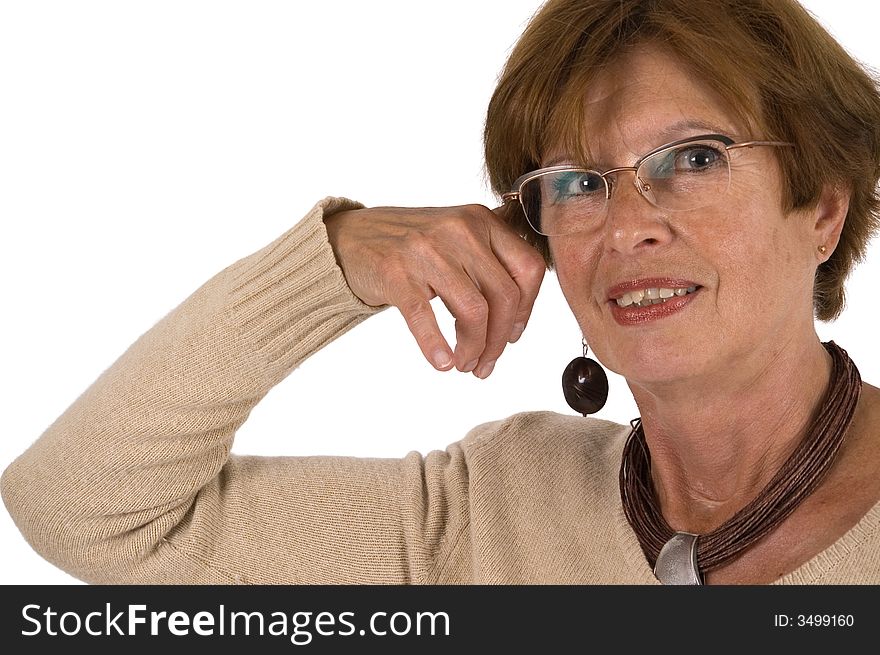 Mature woman imitate a telephone receiver with the hand. Mature woman imitate a telephone receiver with the hand.