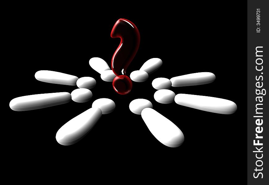 Conceptual 3d illustration of a question mark with exclamation marks