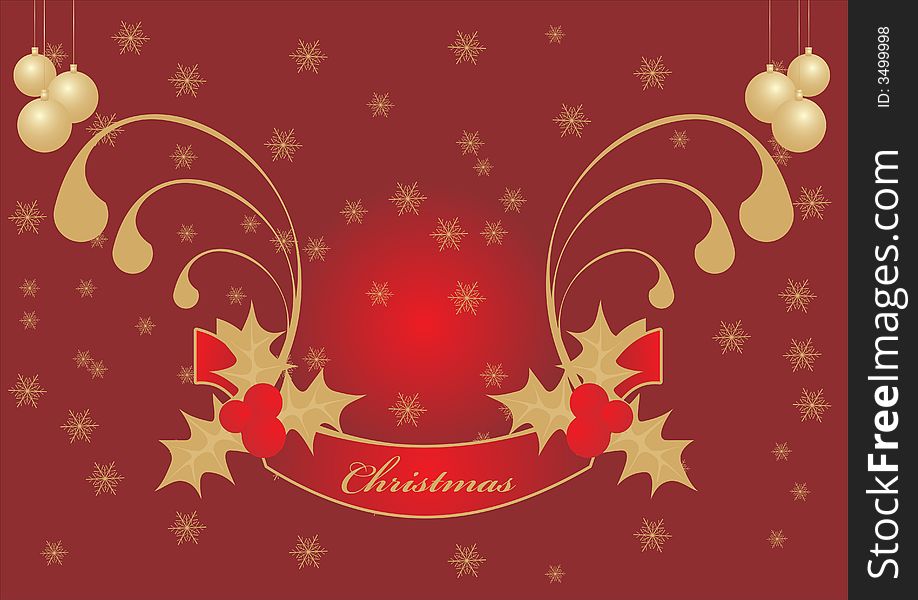 Christmas background with gold snowflakes on red background