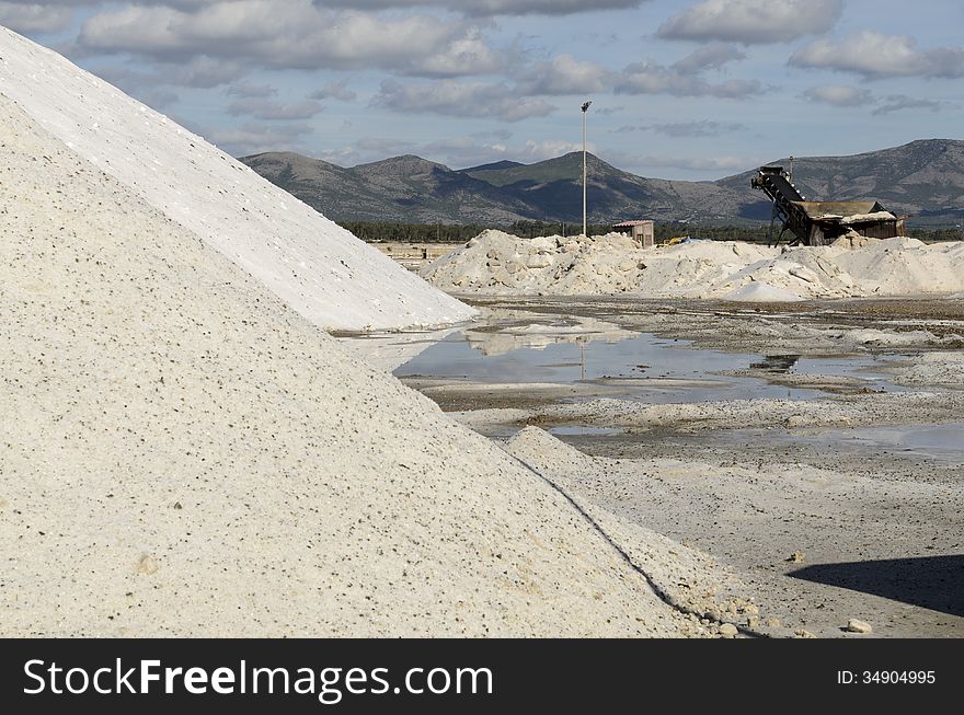 Salt is produced from salt mines or by the evaporation of seawater or mineral-rich spring water in shallow pools. Salt is produced from salt mines or by the evaporation of seawater or mineral-rich spring water in shallow pools.