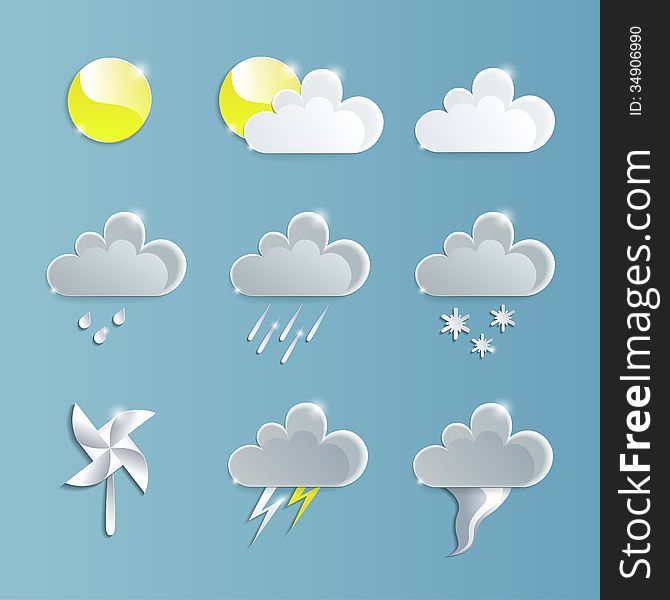 Vector weather icons collection on a blue background