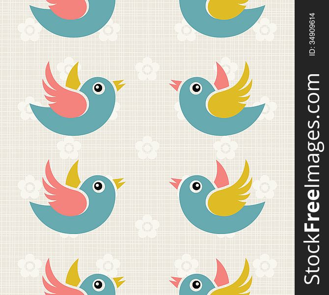 Fabric Background With Cute Birds