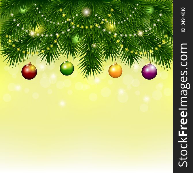 Background With Christmas Tree And Balls