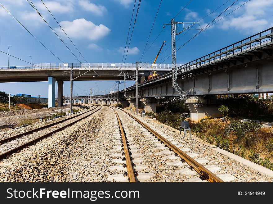 New electric railroad and viaduct in China